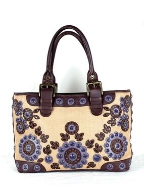 Isabella Fiore ‘Set in Stone’ Jeweled Tote Bag Tan and Brown Leather Trim